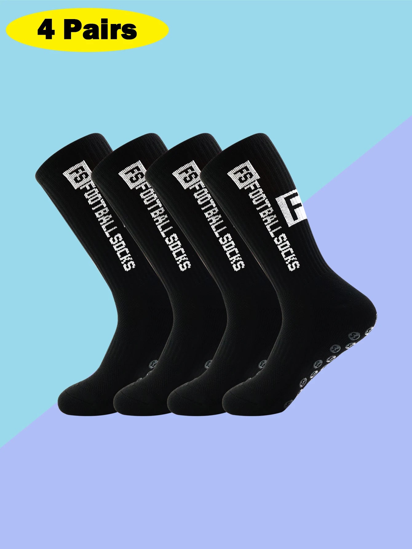 4 Pairs Non-Slip Grip Soccer Socks – Cushioned Athletic Socks for Men
