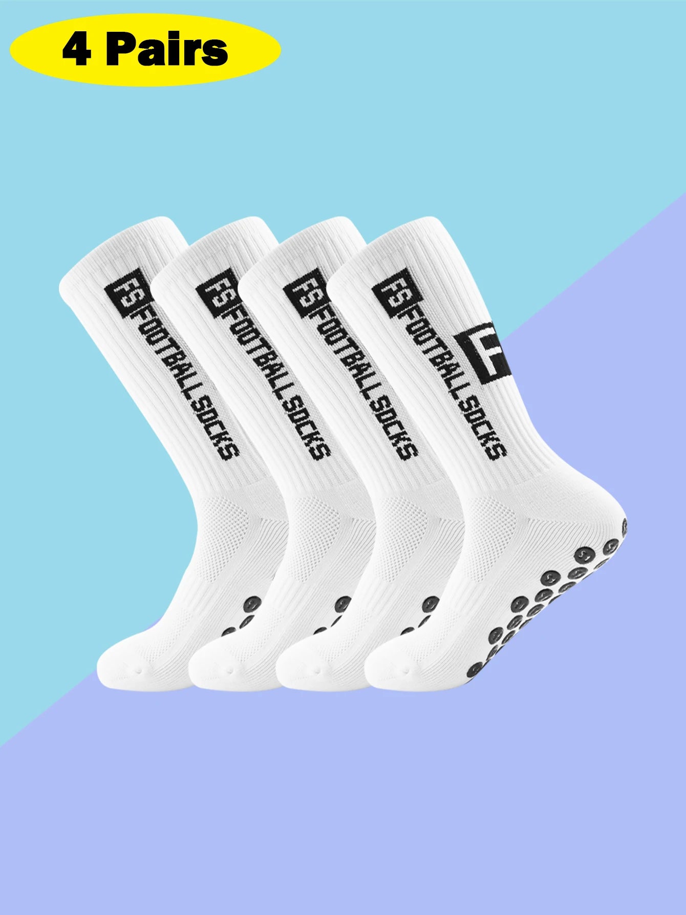 4 Pairs Non-Slip Grip Soccer Socks – Cushioned Athletic Socks for Men